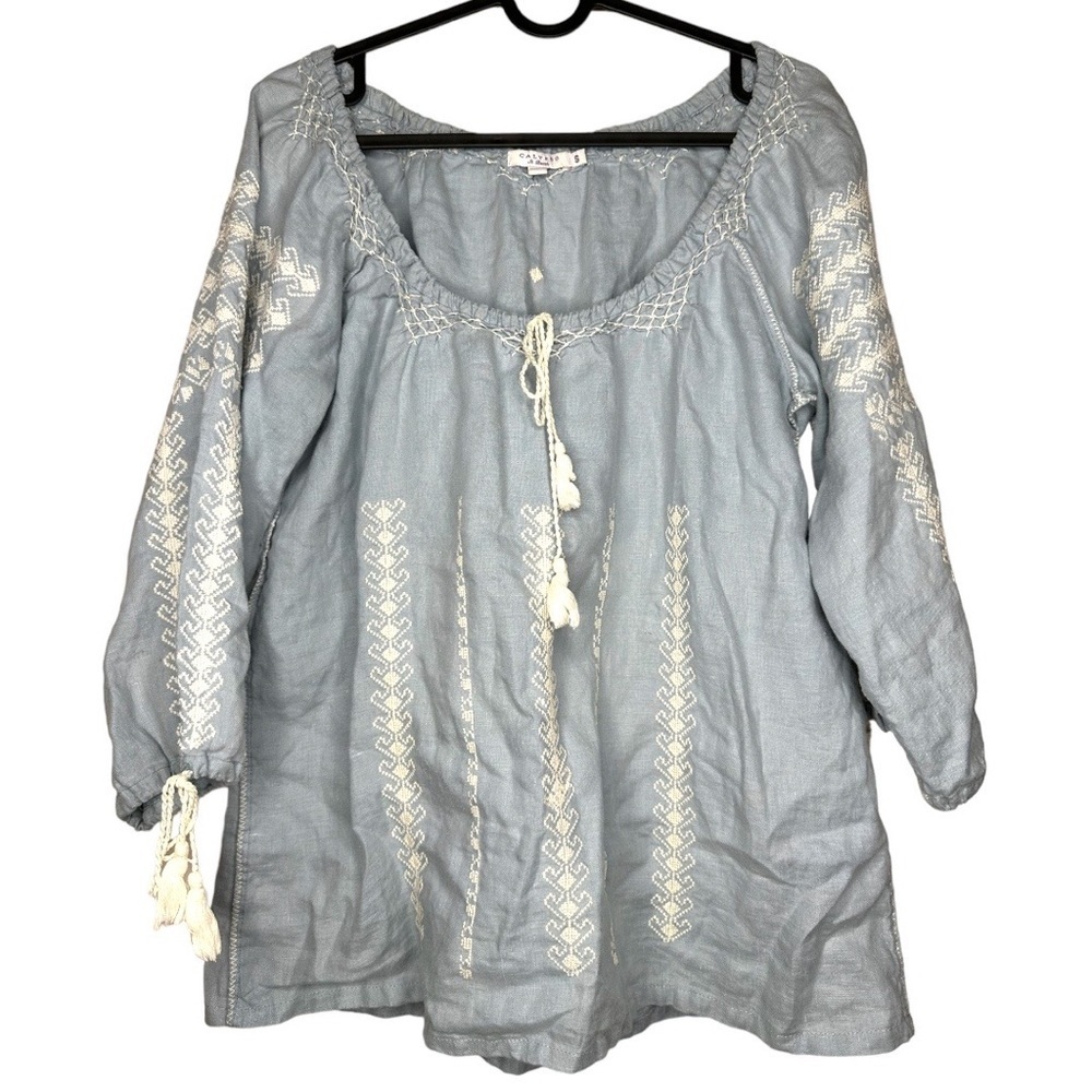 Calypso St. Barth Embroidered Chambray Blouse Small Boho Chic - Picture 1 of 8